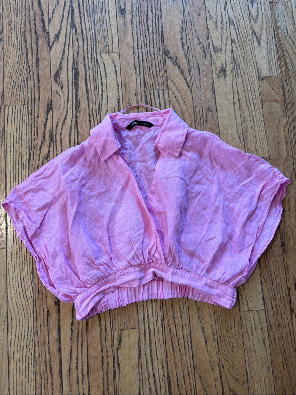 Pink Cropped Linen Button-Front Top - Unknown Brand